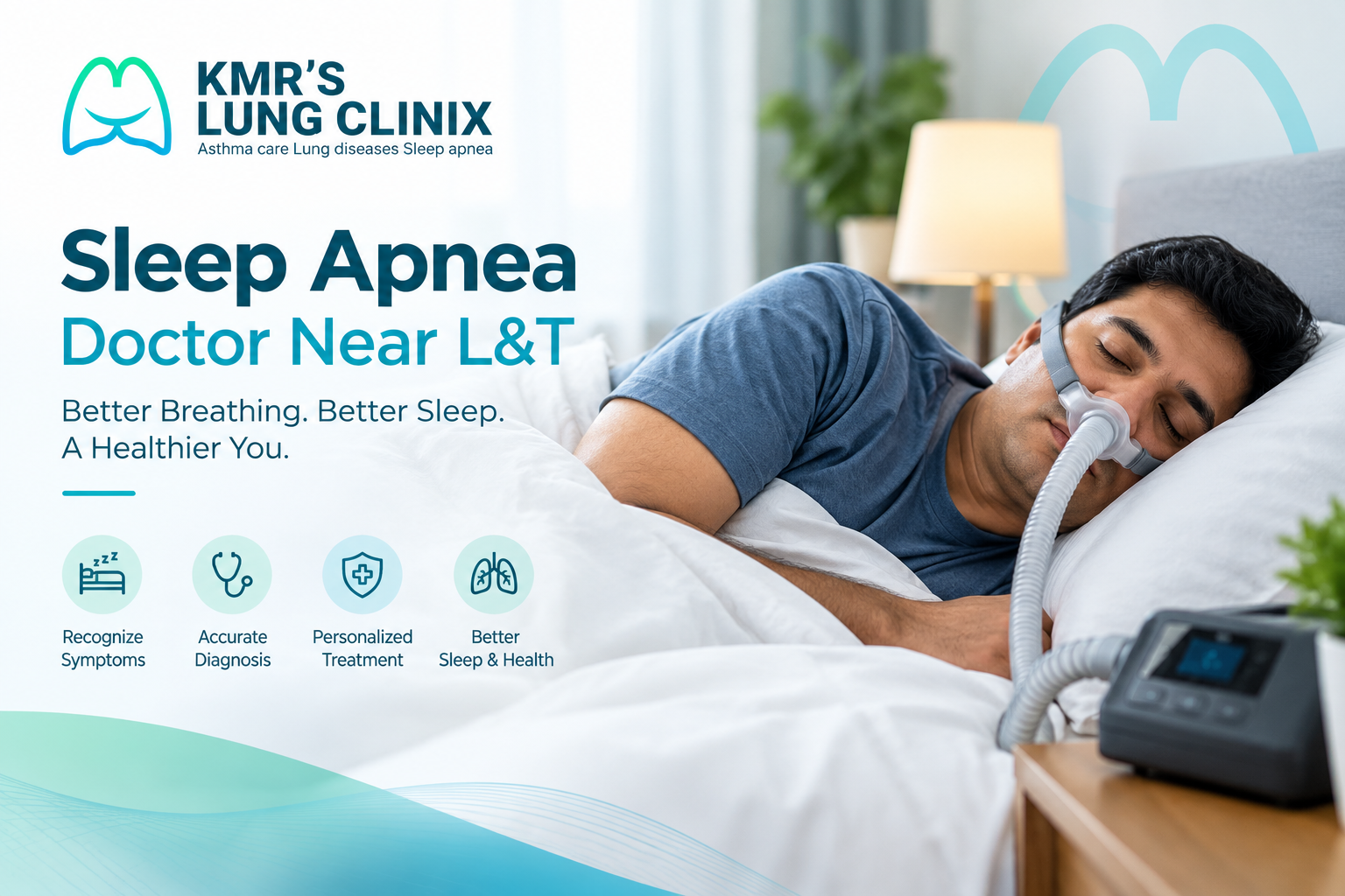 Sleep apnea is a common sleep-related breathing disorder that can affect sleep quality, daytime energy and overall health. If you or your family member experiences loud snoring, interrupted breathing during sleep or excessive daytime sleepiness, consulting a sleep apnea doctor near L&T can help identify the cause and guide appropriate treatment. LUNG CLINIX provides respiratory care and guidance for people experiencing sleep-related breathing concerns. Understanding the symptoms of sleep apnea and seeking timely medical evaluation can help improve sleep quality and support long-term health. What Is Sleep Apnea? Sleep apnea is a condition in which breathing repeatedly stops and starts during sleep. The most common type is obstructive sleep apnea (OSA), which occurs when the upper airway becomes partially or completely blocked during sleep. These interruptions can reduce sleep quality and, in some cases, lower blood oxygen levels. Untreated sleep apnea is associated with an increased risk of high blood pressure, cardiovascular problems and daytime accidents caused by sleepiness. Common Symptoms of Sleep Apnea Recognising the warning signs is an important first step toward getting help. Common symptoms include: Loud, frequent snoring Pauses in breathing noticed by a sleeping partner Gasping or choking during sleep Waking up with a dry mouth or headache Excessive daytime sleepiness Difficulty concentrating or remembering things Restless sleep and frequent nighttime awakenings Feeling tired even after a full night's sleep Not everyone with sleep apnea snores loudly. If these symptoms occur regularly, consult a qualified doctor for an assessment. When Should You Consult a Sleep Apnea Doctor Near L&T? Consider consulting a sleep apnea specialist if you experience persistent snoring, witnessed pauses in breathing, unexplained daytime fatigue or repeated nighttime choking. Medical evaluation is particularly important if you have high blood pressure that is difficult to control or other risk factors for sleep apnea. A doctor can assess your symptoms, medical history and airway-related concerns to determine whether further testing is necessary. If you are searching online for a sleep apnea doctor near L&T, LUNG CLINIX can be a starting point for exploring respiratory care options and discussing your sleep-related breathing concerns. How Is Sleep Apnea Diagnosed? Sleep apnea cannot be confirmed by symptoms alone. A doctor may recommend a sleep study based on your medical history and risk factors. Common diagnostic approaches include: 1. Clinical evaluation: The doctor reviews your symptoms, sleep habits, medical history and relevant risk factors. 2. Home sleep apnea testing: For selected adults with suspected obstructive sleep apnea, a doctor may recommend a home test to monitor breathing and oxygen-related measurements. 3. Polysomnography: This comprehensive sleep study records several body functions during sleep and may be recommended when more detailed assessment is required. Your doctor will recommend the most appropriate test based on your individual needs. Treatment Options for Sleep Apnea Treatment depends on the type and severity of sleep apnea. CPAP therapy: Continuous positive airway pressure (CPAP) uses a mask and gentle air pressure to keep the airway open during sleep. Lifestyle changes: Weight management, regular physical activity and avoiding alcohol near bedtime may help some patients. Positional therapy: Sleeping-position adjustments may benefit people whose symptoms are worse when lying on their backs. Oral appliances: Selected patients may benefit from a custom-fitted device that helps keep the airway open. Specialist procedures: Certain patients may be considered for surgical or other specialist treatments depending on the cause of their airway obstruction. Treatment should be personalised following proper medical evaluation. Do not stop prescribed therapy without consulting your doctor. Why Choose LUNG CLINIX for Sleep-Related Breathing Concerns? Choosing the right respiratory care provider can help you understand your symptoms and the next steps toward diagnosis and treatment. At LUNG CLINIX, patients can explore respiratory evaluation and professional guidance for breathing-related concerns. If you are looking for a sleep apnea doctor near L&T, contact LUNG CLINIX to enquire about consultation availability, sleep apnea assessment and appropriate referral or testing options. Better sleep begins with recognising the warning signs and seeking timely medical advice. Frequently Asked Questions (FAQs) 1. What are the early signs of sleep apnea? Early signs may include loud snoring, gasping during sleep, witnessed breathing pauses, morning headaches and excessive daytime sleepiness. 2. Which doctor should I consult for sleep apnea near L&T? A pulmonologist or a doctor experienced in sleep medicine can evaluate suspected sleep apnea and recommend suitable testing and treatment. 3. Is sleep apnea a serious health condition? Yes. Untreated sleep apnea can contribute to high blood pressure, cardiovascular complications and excessive daytime sleepiness. Early assessment can help reduce associated risks. 4. How is sleep apnea diagnosed? A doctor may recommend a home sleep apnea test or an overnight polysomnography study, depending on your symptoms, risk factors and medical history. 5. Can sleep apnea be treated without surgery? Yes. Many patients can be treated with CPAP therapy, selected oral appliances and appropriate lifestyle changes. The best treatment depends on the individual's condition and clinical assessment.